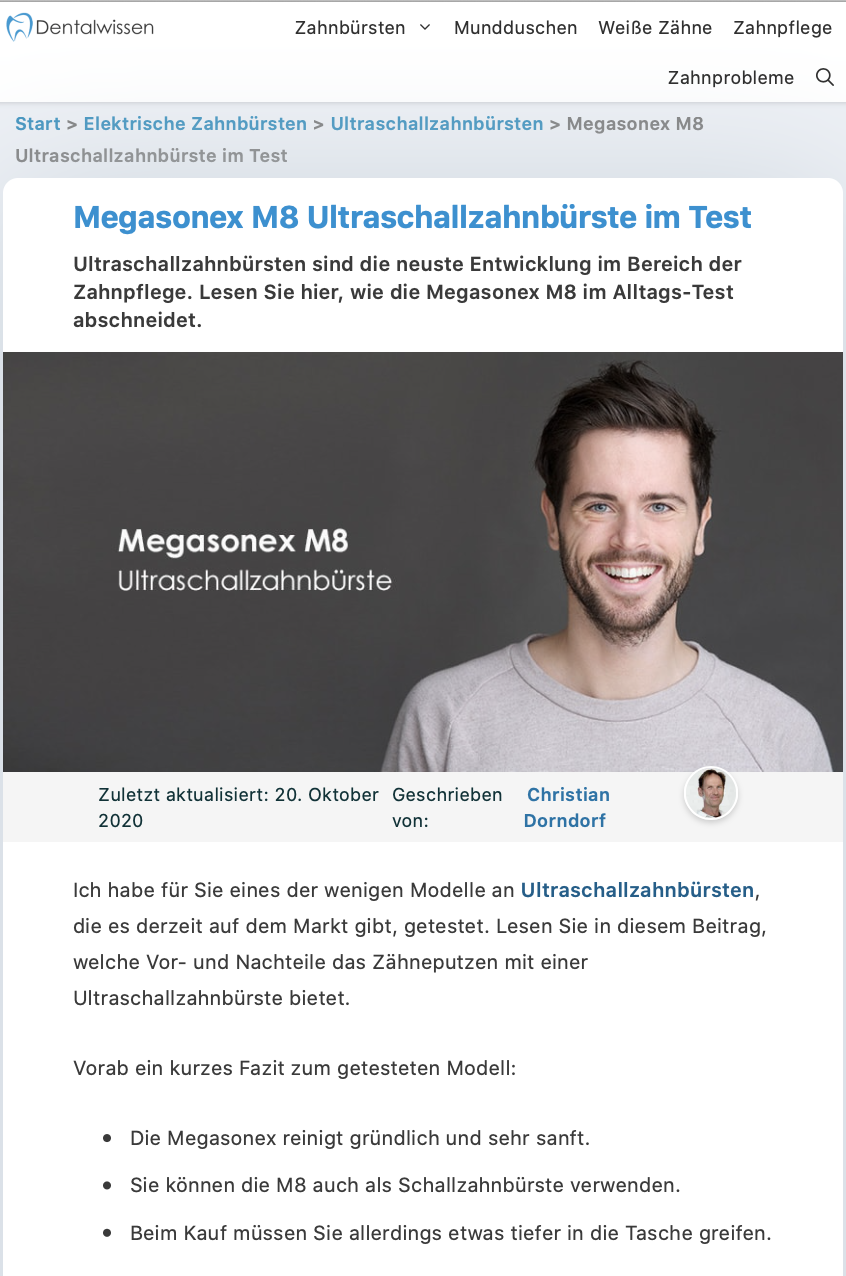 Testbericht MEGASONEX Ultraschall Zahnbürste