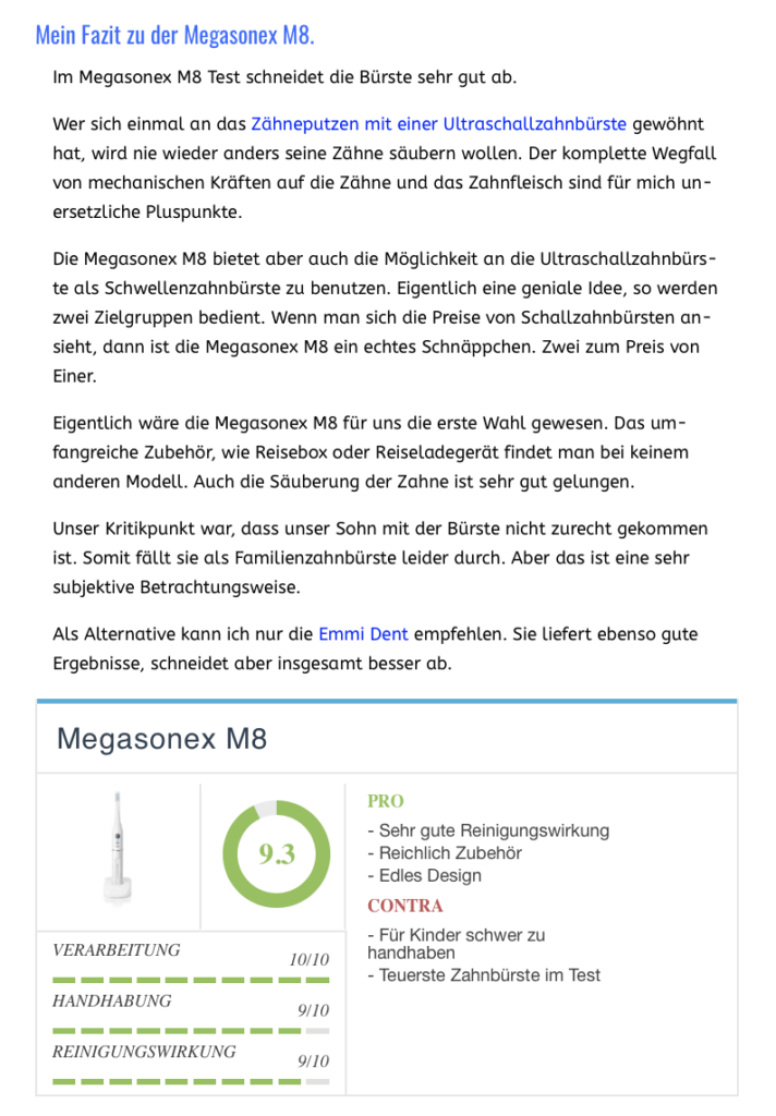 Testbericht MEGASONEX Ultraschallzahnbürste